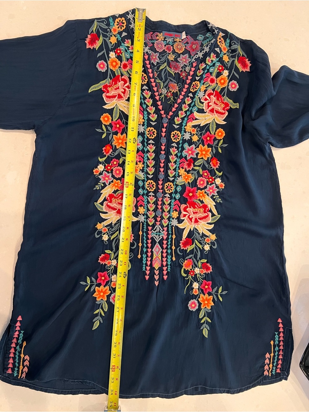 Johnny Was Embroidered Navy Floral Tunic Top - Picture 11 of 11